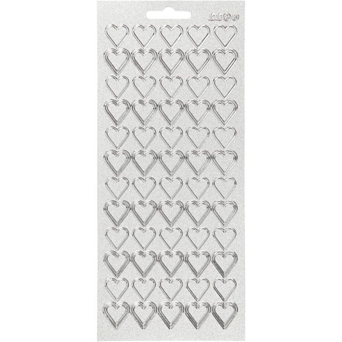 Stickers, hjärtan, ark 10x23 cm, silver, 1 ark