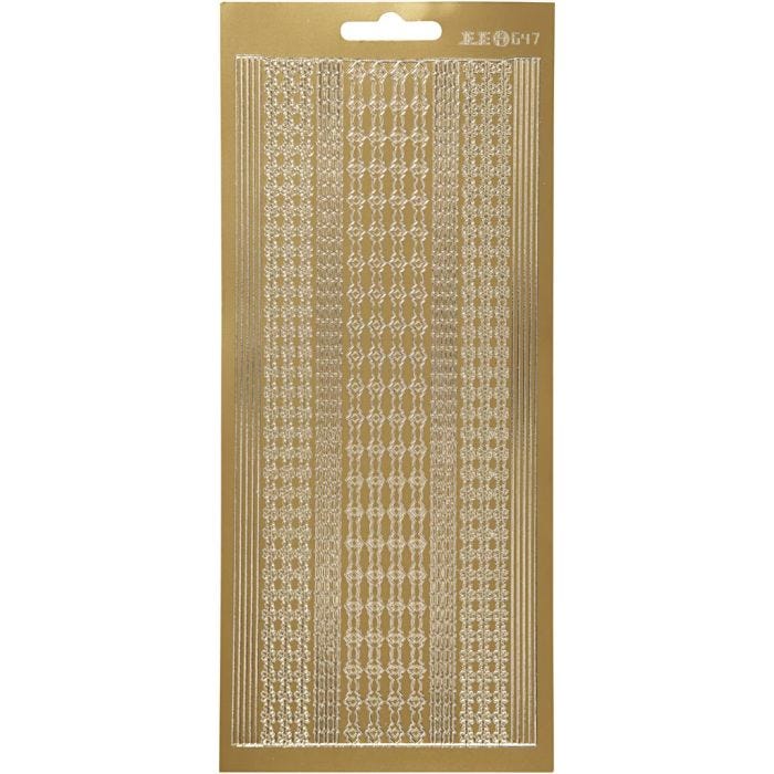 Stickers, bårder, ark 10x23 cm, guld, 1 ark