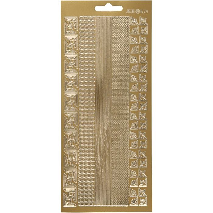 Stickers, bårder, ark 10x23 cm, guld, 1 ark