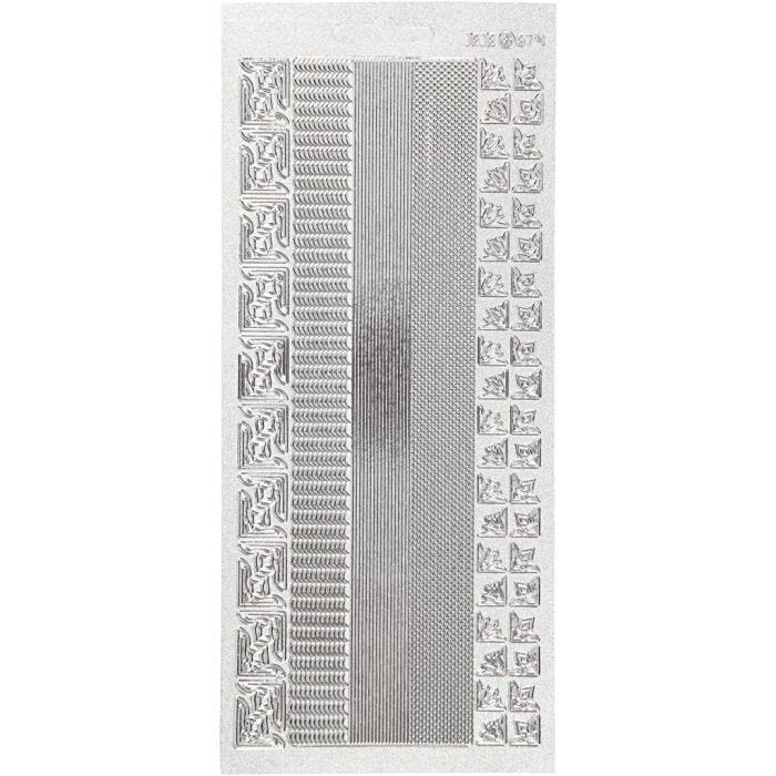 Stickers, bårder, ark 10x23 cm, silver, 1 ark