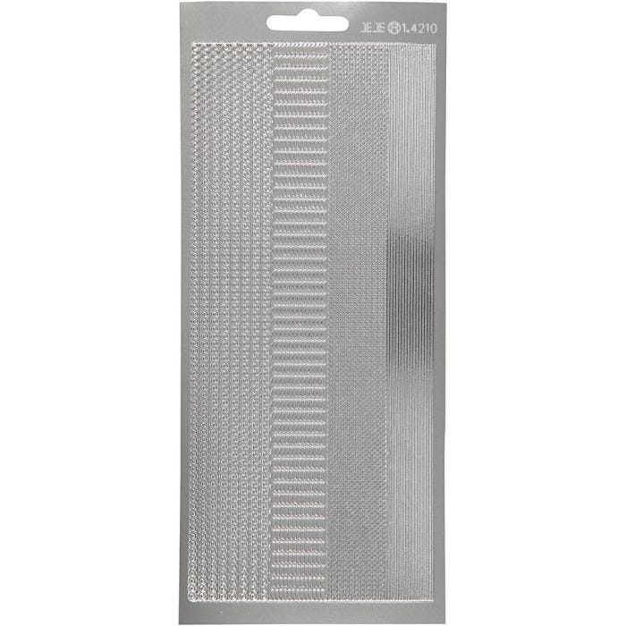 Stickers, bårder, ark 10x23 cm, silver, 1 ark