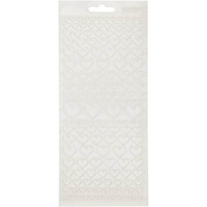 Stickers, hjärtan, ark 10x23 cm, transparent, 1 ark