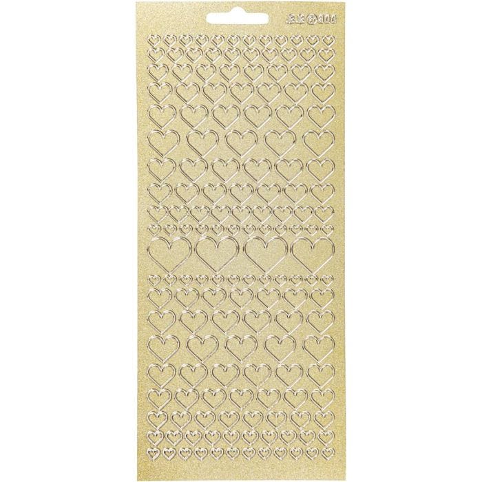 Stickers, hjärtan, ark 10x23 cm, guld, 1 ark