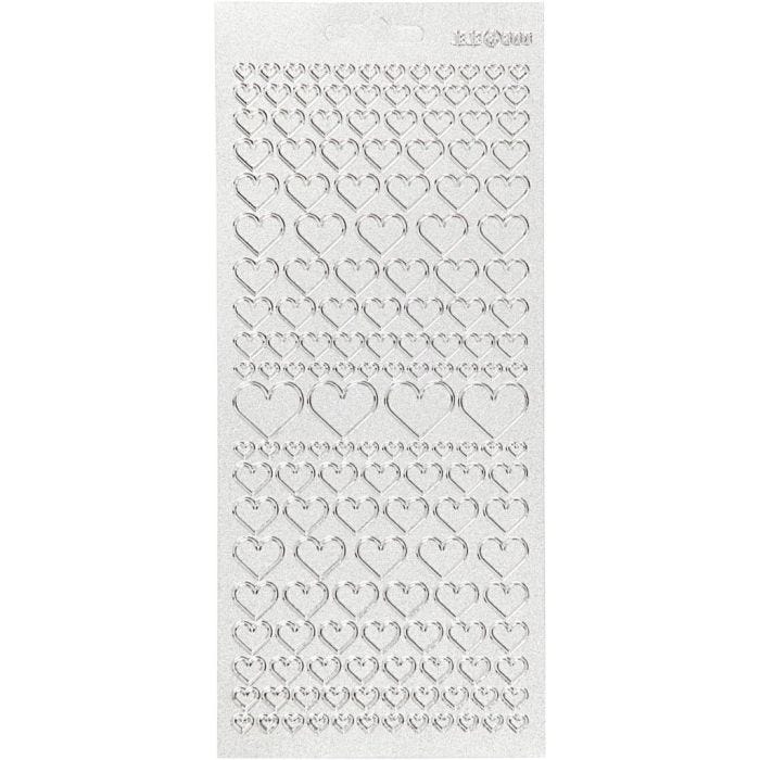 Stickers, hjärtan, ark 10x23 cm, silver, 1 ark