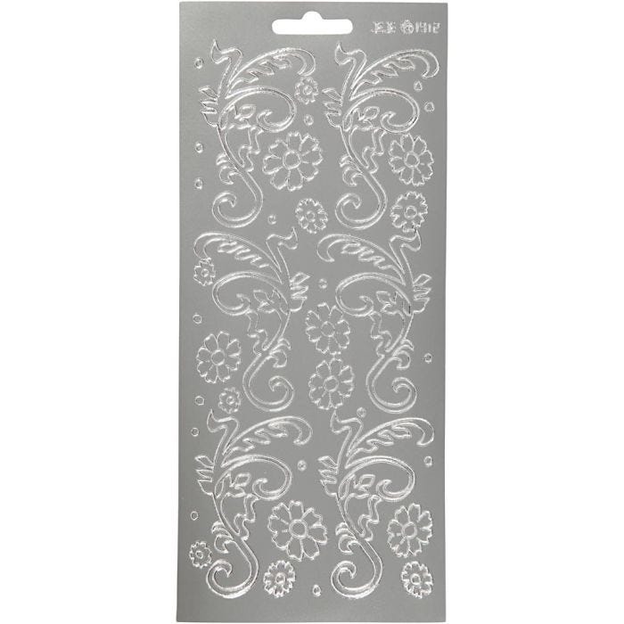 Stickers, dekoblad, ark 10x23 cm, silver, 1 ark