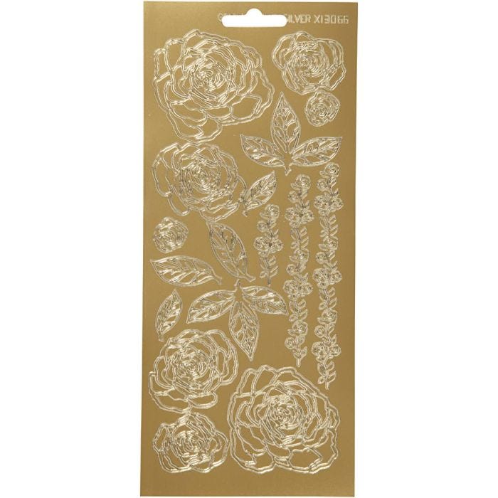 Stickers, rosor, ark 10x23 cm, guld, 1 ark