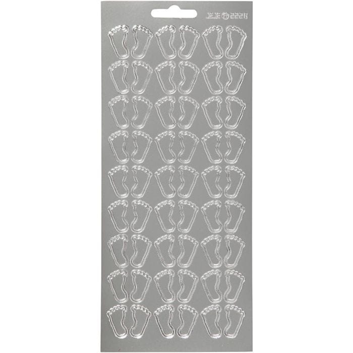 Stickers, fötter, ark 10x23 cm, silver, 1 ark