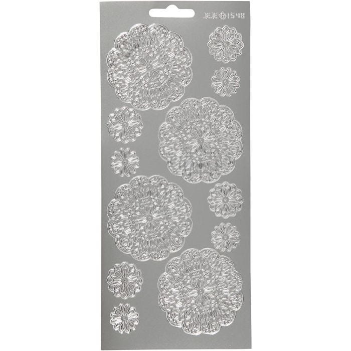 Stickers, blommor, ark 10x23 cm, silver, 1 ark