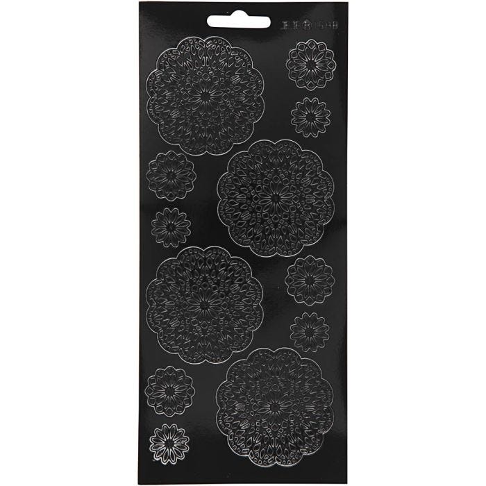 Stickers, blommor, ark 10x23 cm, svart, 1 ark
