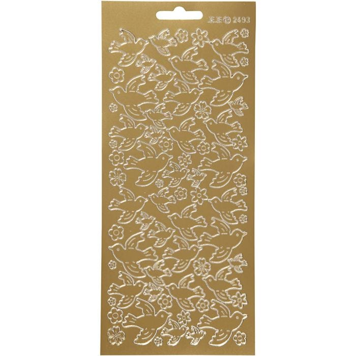 Stickers, duvor, ark 10x23 cm, guld, 1 ark
