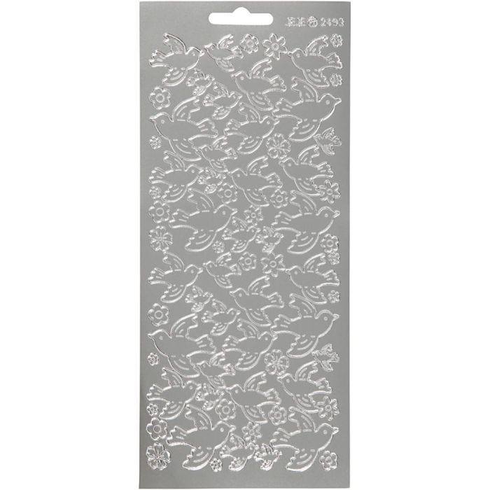 Stickers, duvor, ark 10x23 cm, silver, 1 ark