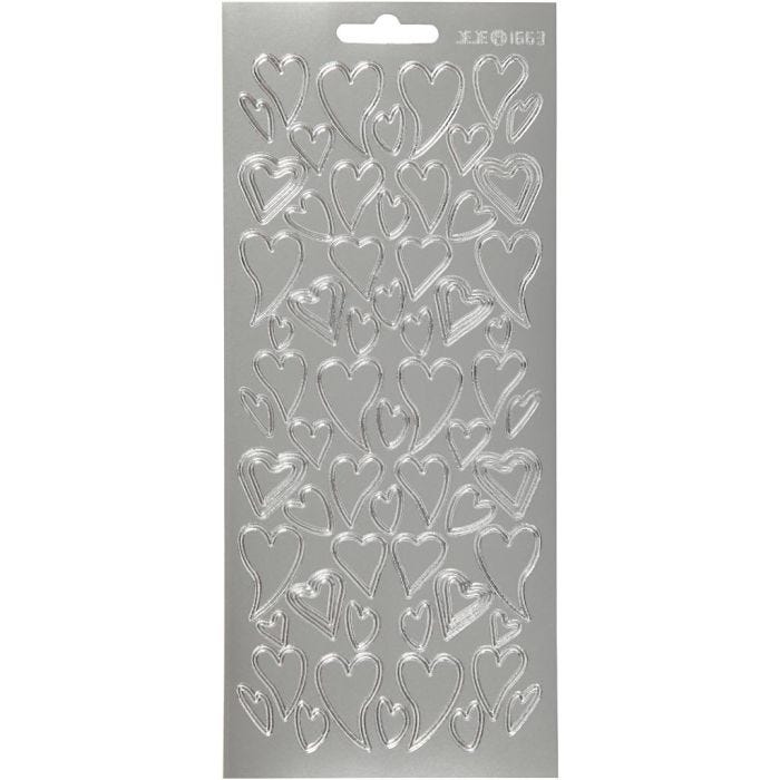 Stickers, hjärtan, ark 10x23 cm, silver, 1 ark