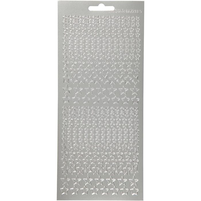 Stickers, stjärnor, ark 10x23 cm, silver, 1 ark