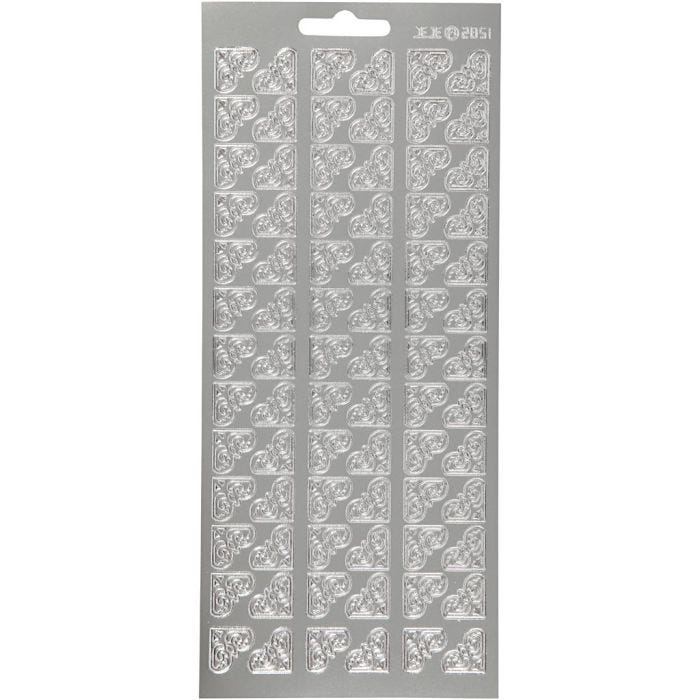 Stickers, hörnen, ark 10x23 cm, silver, 1 ark