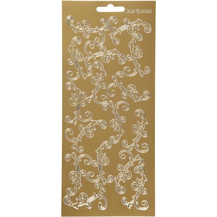 Stickers, virvlar, ark 10x23 cm, guld, 1 ark
