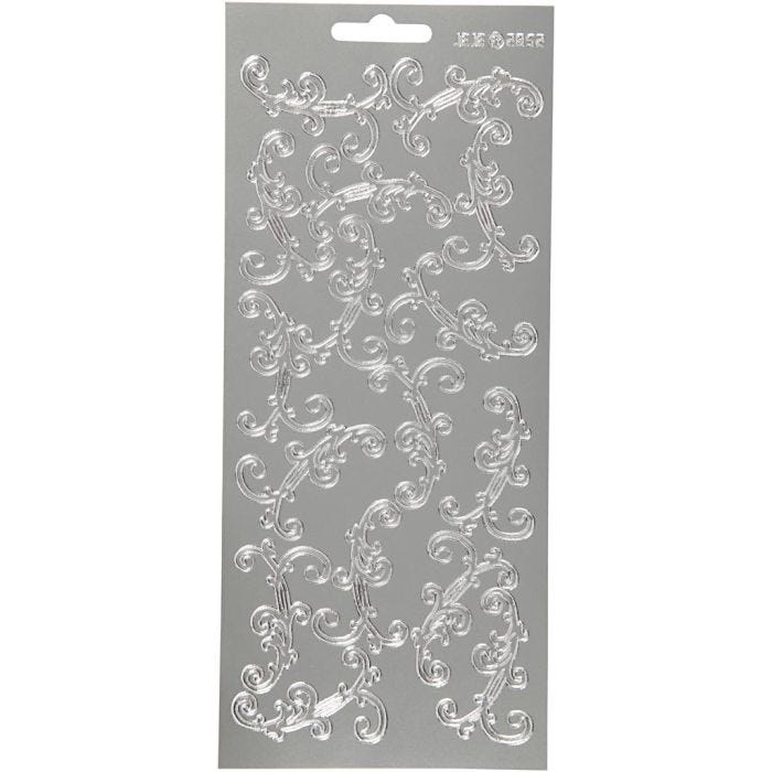 Stickers, virvlar, ark 10x23 cm, silver, 1 ark
