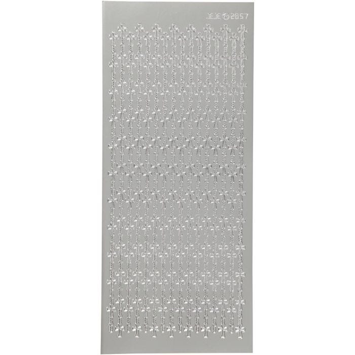 Stickers, kors, ark 10x23 cm, silver, 1 ark