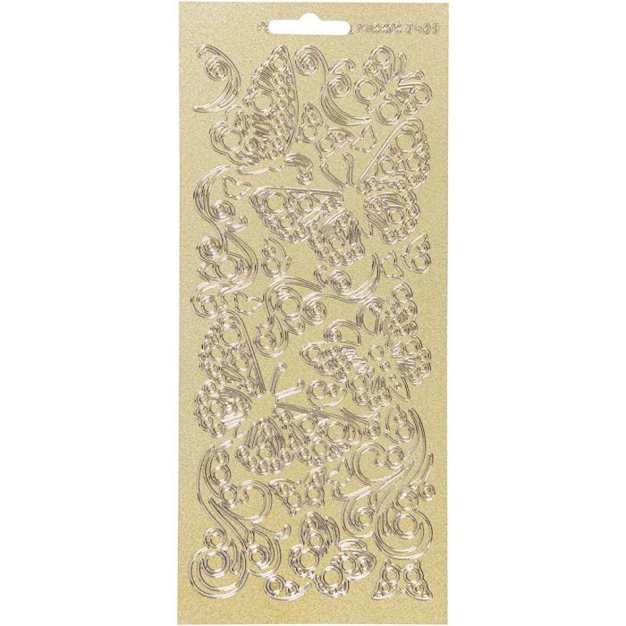 Stickers, fjärilar, ark 10x23 cm, guld, 1 ark