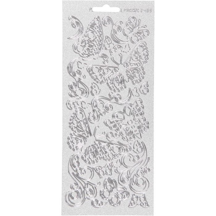 Stickers, fjärilar, ark 10x23 cm, silver, 1 ark