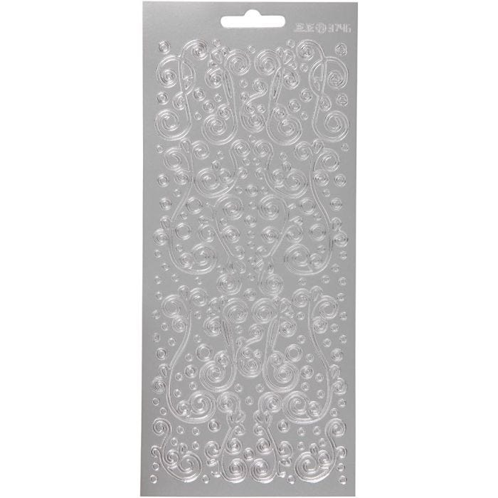 Stickers, virvlar, ark 10x23 cm, silver, 1 ark