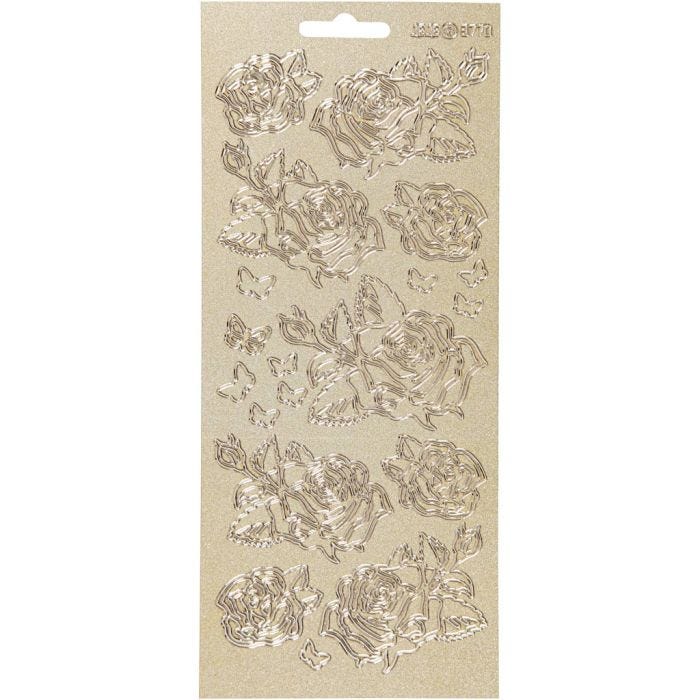 Stickers, rosor, ark 10x23 cm, guld, 1 ark