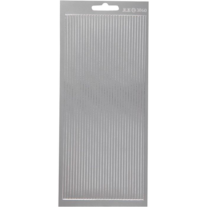 Stickers, bårder, ark 10x23 cm, silver, 1 ark