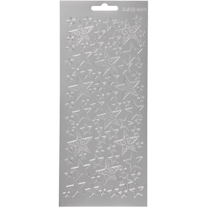 Stickers, stjärnor, ark 10x23 cm, silver, 1 ark
