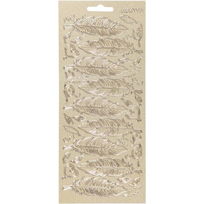 Stickers, fjädrar, ark 10x23 cm, guld, 1 ark