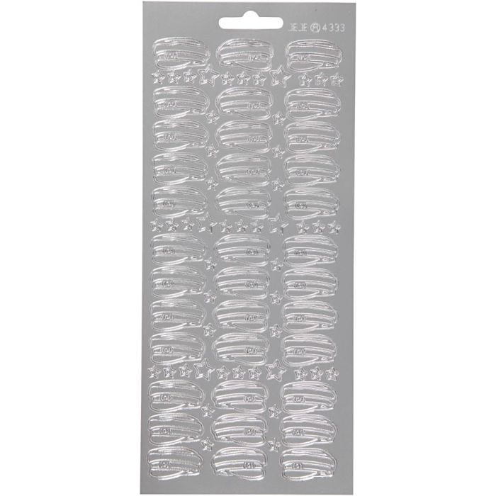 Stickers, hatt, ark 10x23 cm, silver, 1 ark