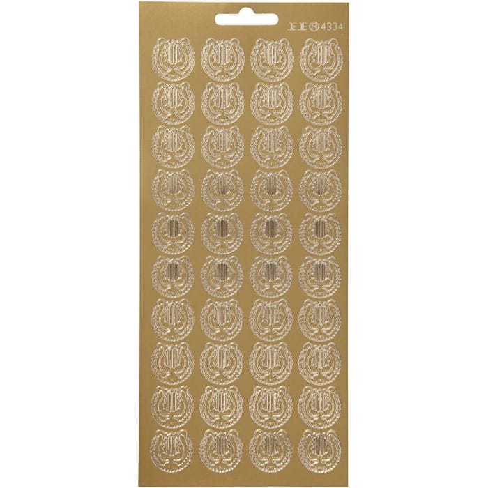 Stickers, lyra, ark 10x23 cm, guld, 1 ark