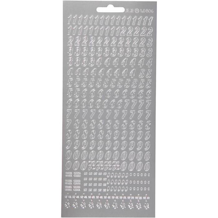 Stickers, siffror, ark 10x23 cm, silver, 1 ark