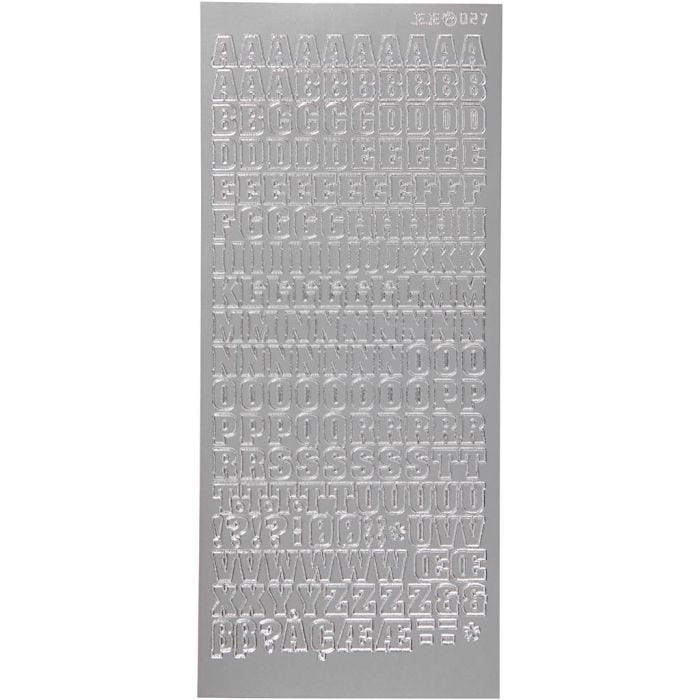 Stickers, bokstäver, ark 10x23 cm, silver, 1 ark