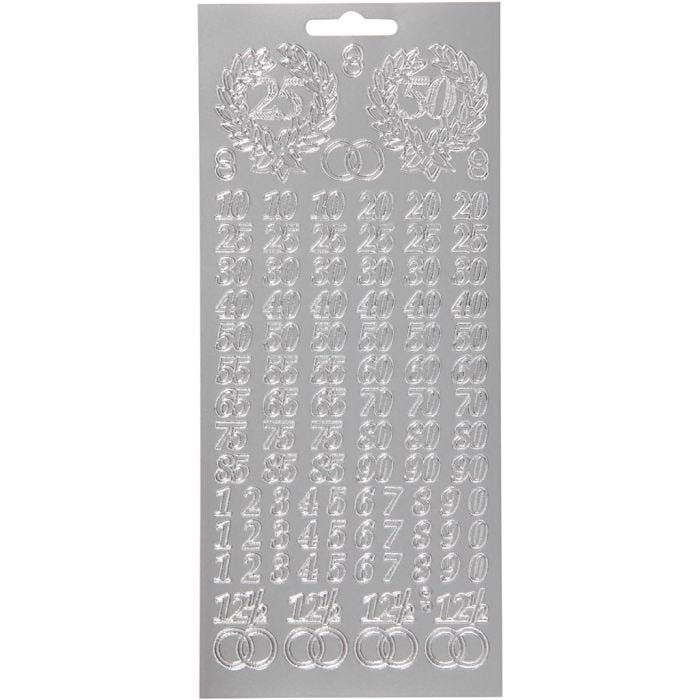 Stickers, jubileum, ark 10x23 cm, silver, 1 ark