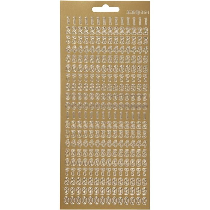 Stickers, siffror, ark 10x23 cm, guld, 1 ark