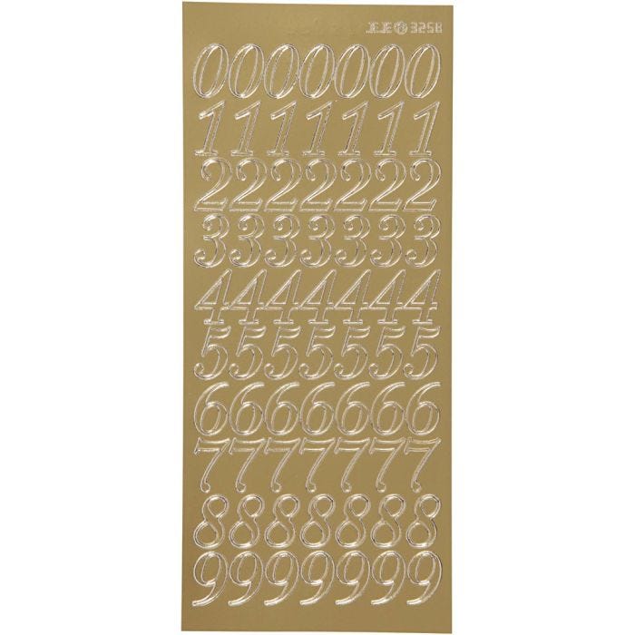 Stickers, siffror, ark 10x23 cm, guld, 1 ark