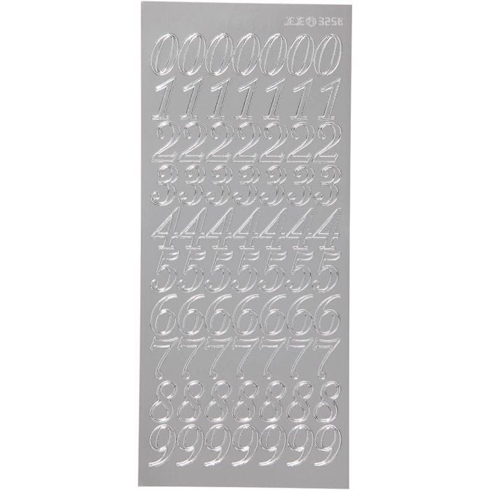 Stickers, siffror, ark 10x23 cm, silver, 1 ark