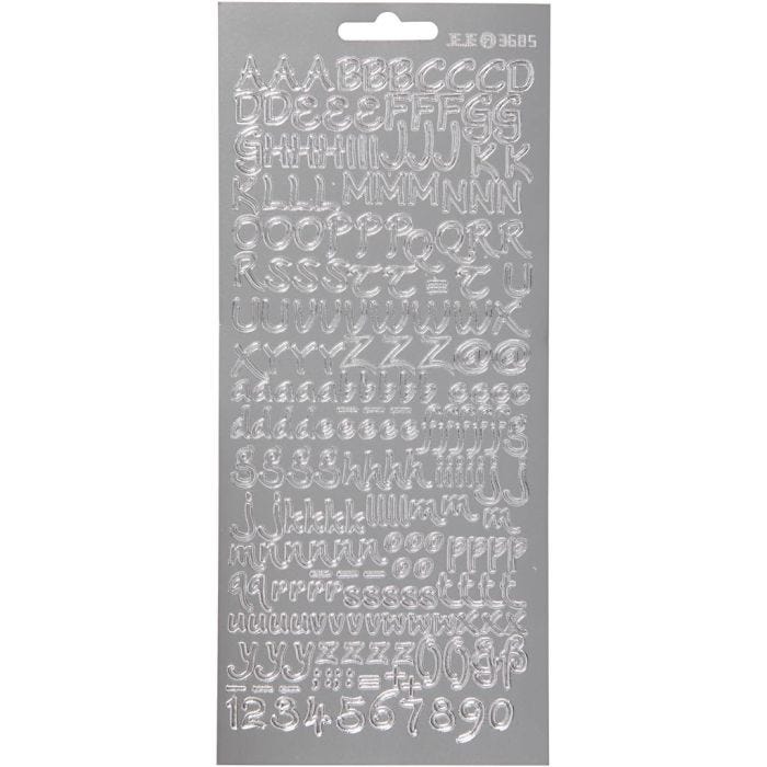 Stickers, bokstäver, ark 10x23 cm, silver, 1 ark