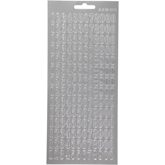 Stickers, siffror, ark 10x23 cm, silver, 1 ark