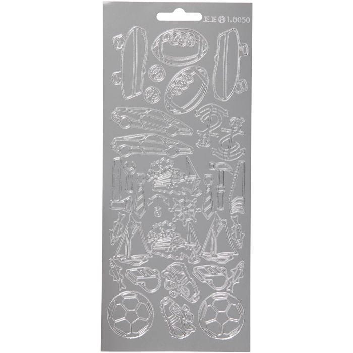 Stickers, sport, ark 10x23 cm, silver, 1 ark
