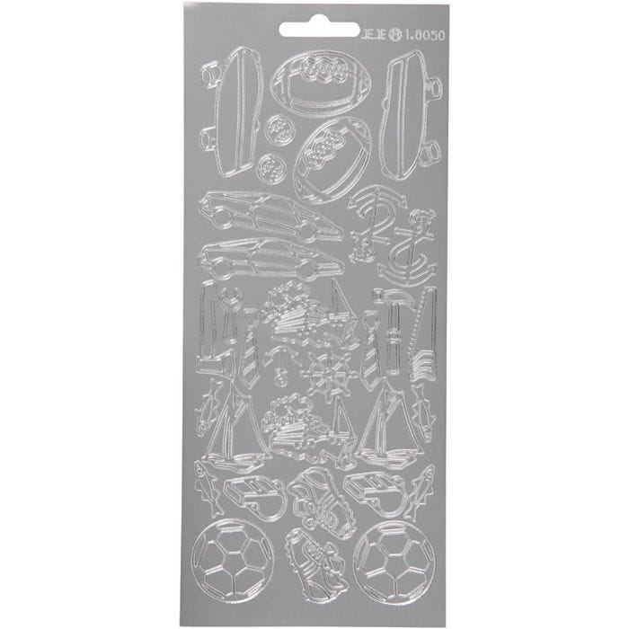 Stickers, sport, 10x23 cm, silver, 1 ark