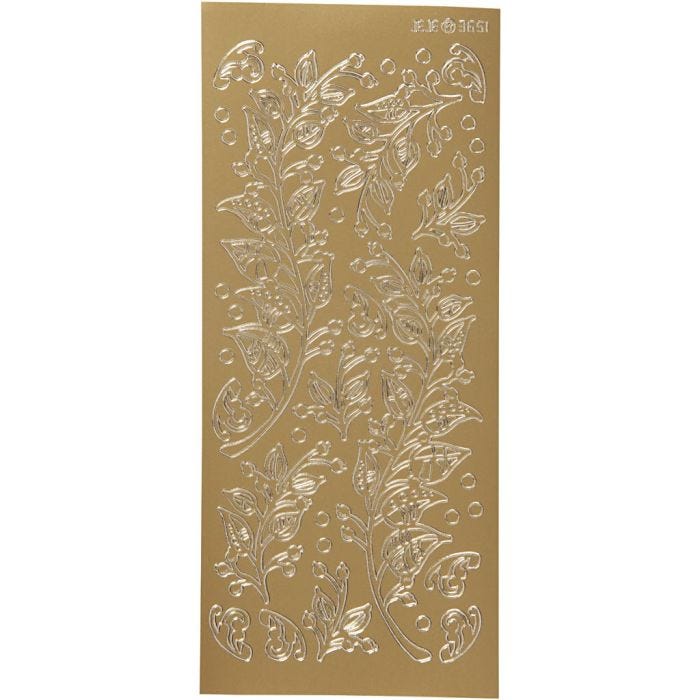 Stickers, blad, ark 10x23 cm, guld, 1 ark