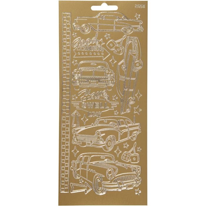 Stickers, bilar, ark 10x23 cm, guld, 1 ark