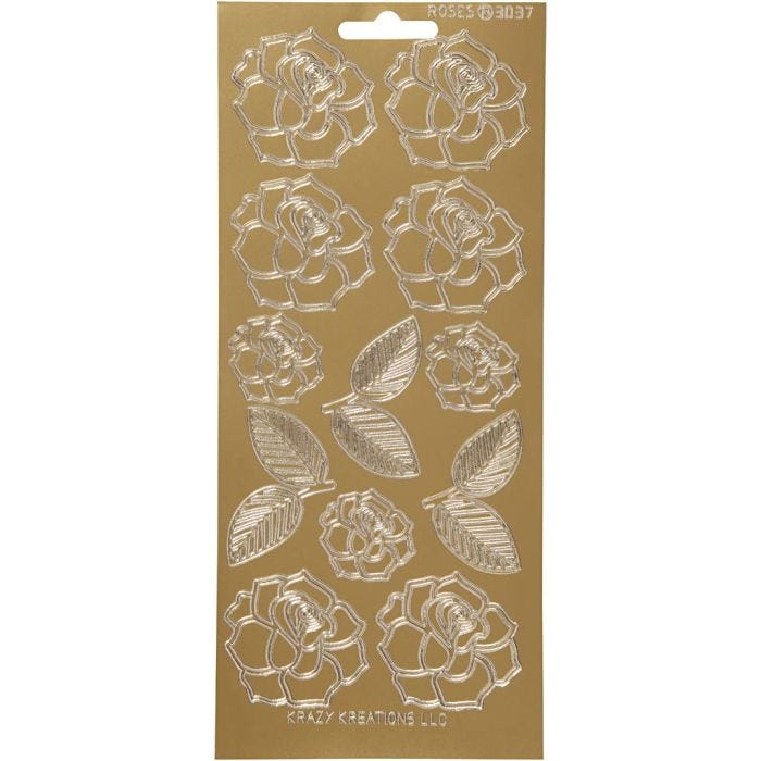 Stickers, rosor, ark 10x23 cm, guld, 1 ark
