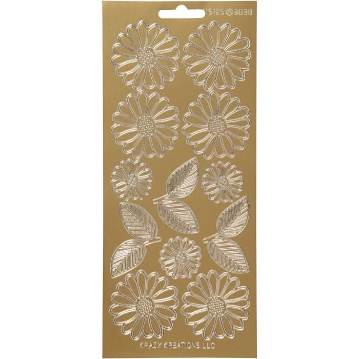 Stickers, margariter, ark 10x23 cm, guld, 1 ark