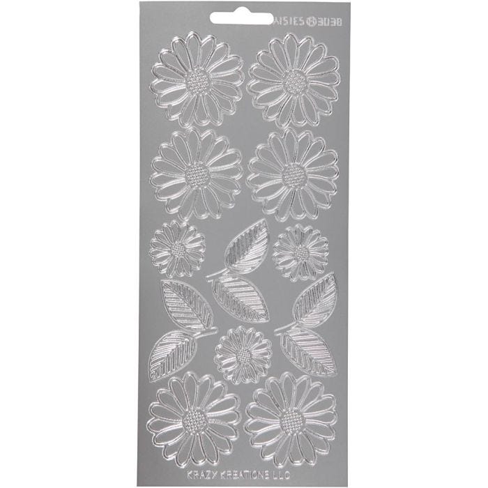 Stickers, margueriter, ark 10x23 cm, silver, 1 ark
