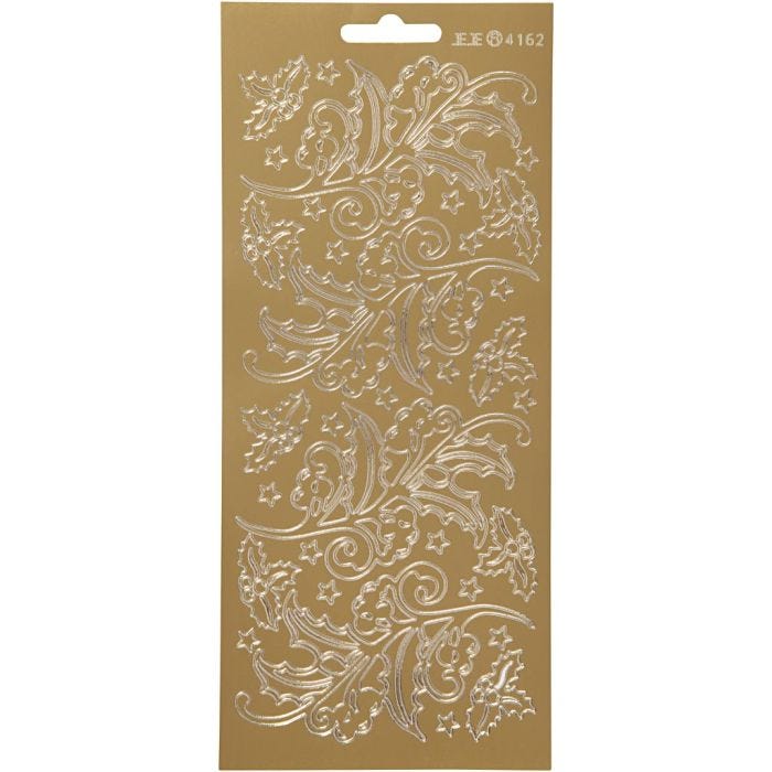 Stickers, järnek, ark 10x23 cm, guld, 1 ark