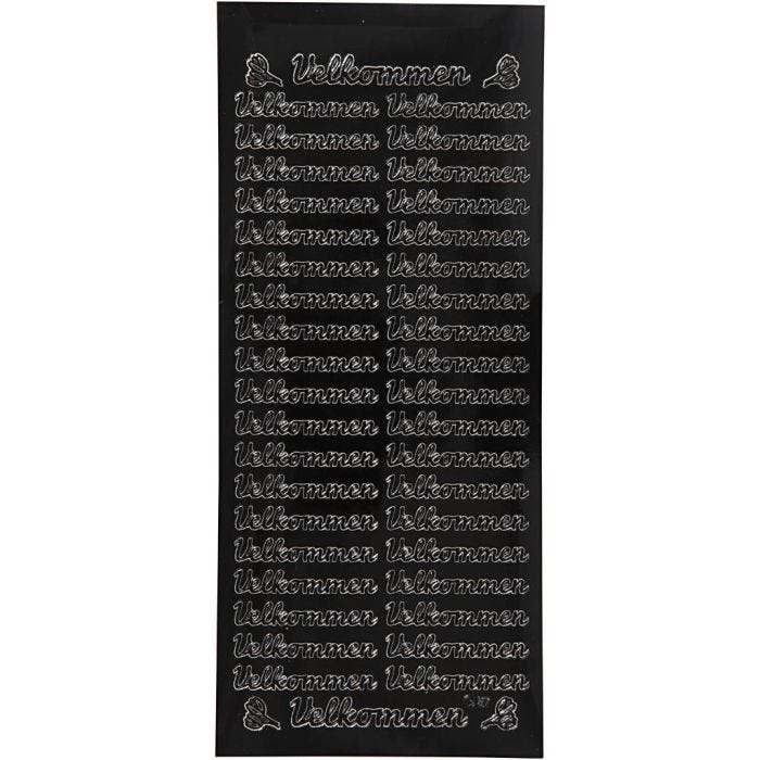 Stickers, velkommen, ark 10x23 cm, svart, 1 ark
