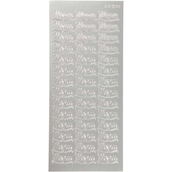 Stickers, menu, 10x23 cm, silver, 1 ark