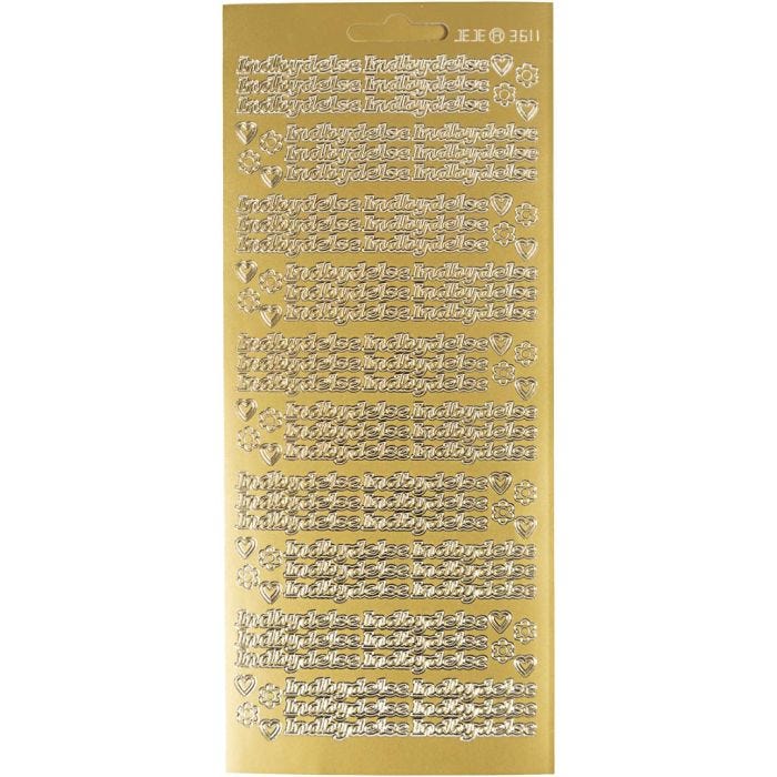 Stickers, indbydelse, ark 10x23 cm, guld, 1 ark