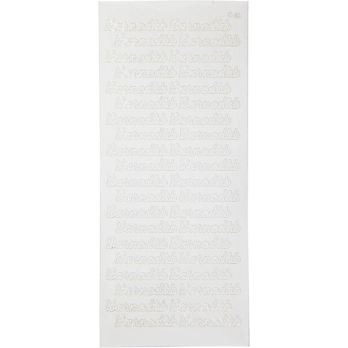Stickers, barnedåb, ark 10x23 cm, vit, 1 ark